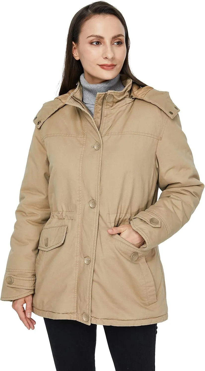 WenVen Women's Winter Warm Thicken Military Parka Jacket with Removable Hood
