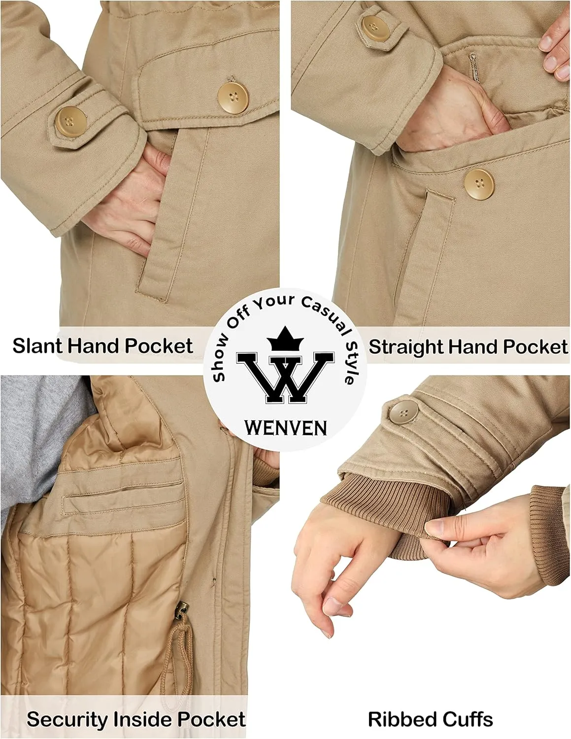 WenVen Women's Winter Warm Thicken Military Parka Jacket with Removable Hood