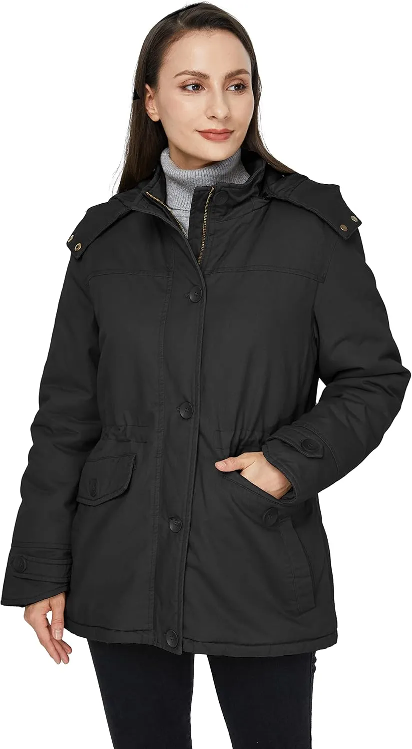 WenVen Women's Winter Warm Thicken Military Parka Jacket with Removable Hood