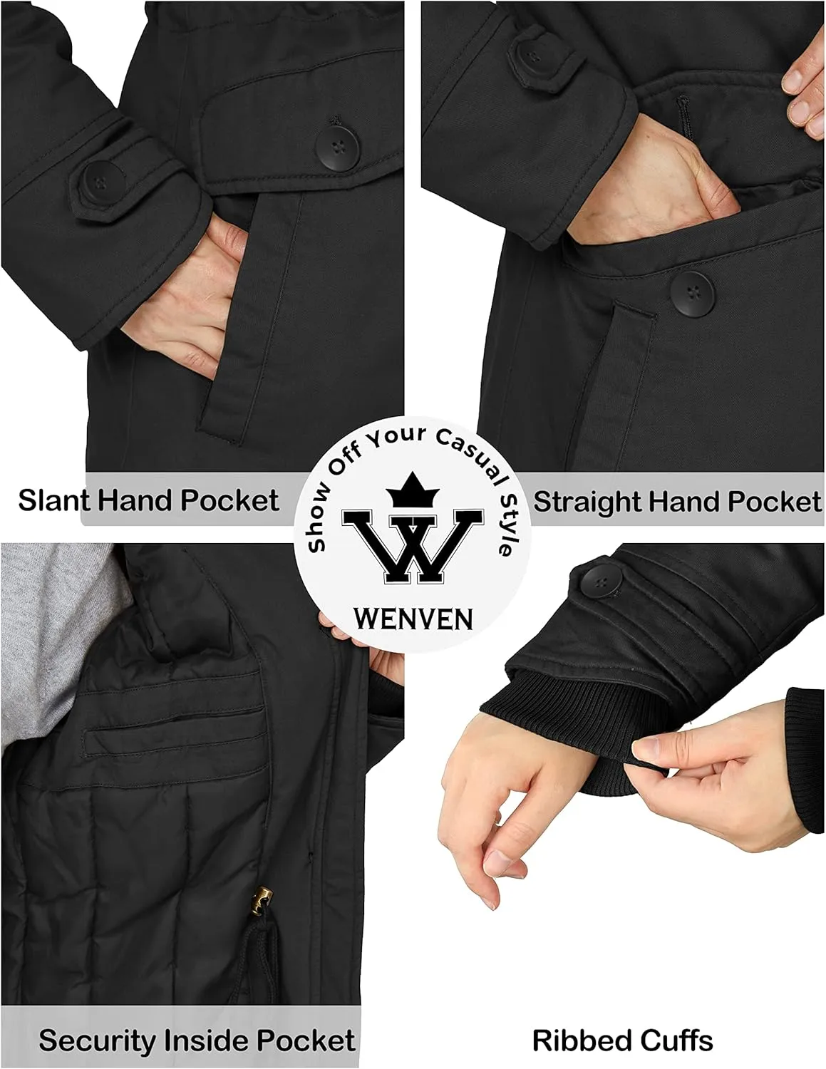 WenVen Women's Winter Warm Thicken Military Parka Jacket with Removable Hood