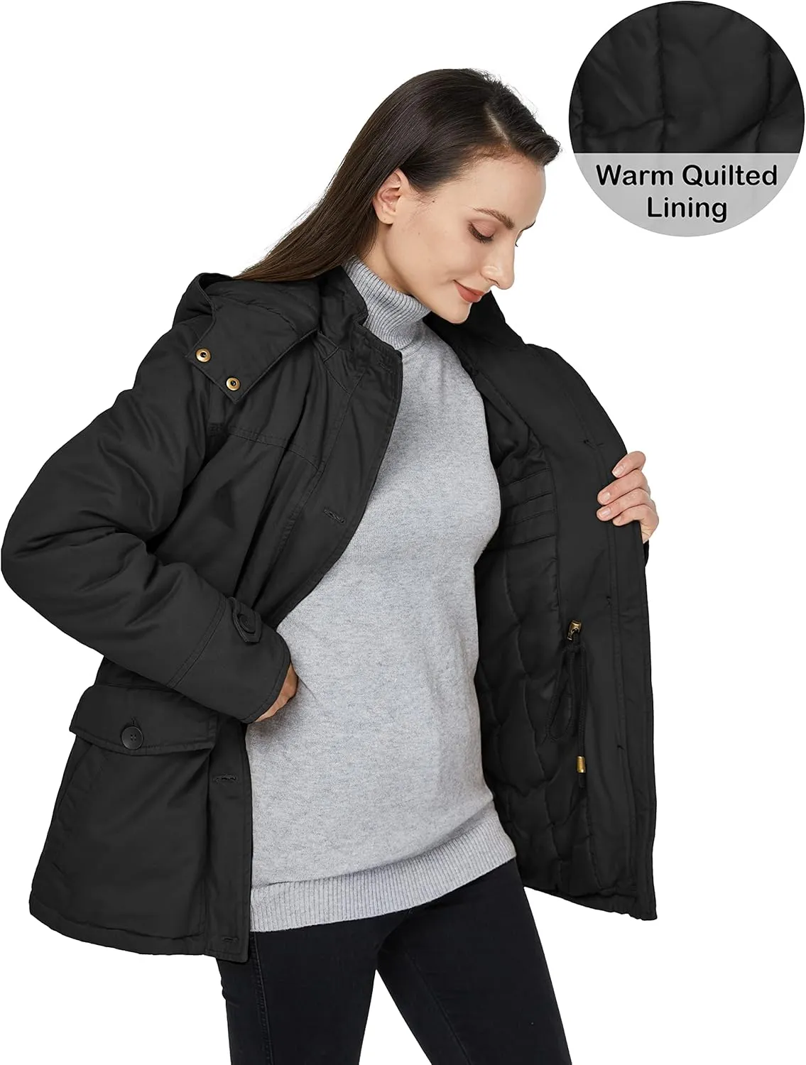 WenVen Women's Winter Warm Thicken Military Parka Jacket with Removable Hood