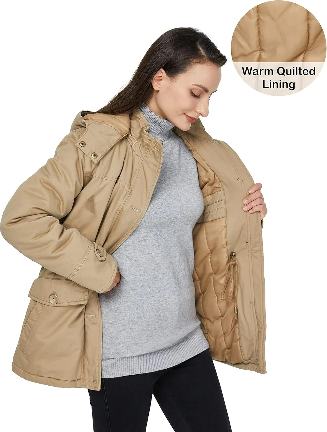 WenVen Women's Winter Warm Thicken Military Parka Jacket with Removable Hood