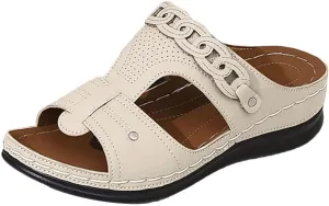 Wide Toe Sandals for Women Casual Plantar Fasciitis Slippers Summer Orthopedic Wedge Sandal Comfort Beach Sandals Stylish Soft Slip on Platform Slippers Walking Slipper with Arch Support
