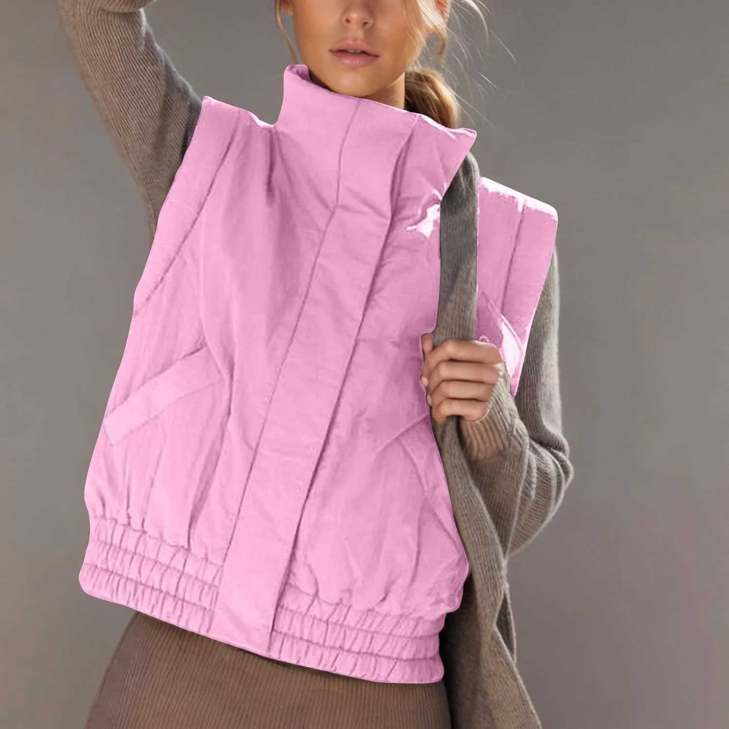 Winter Vest for Women Sleeveless Button Down Puffer Vest Stand Collar Quilted Lightweight Jacket Winter Padded Coats