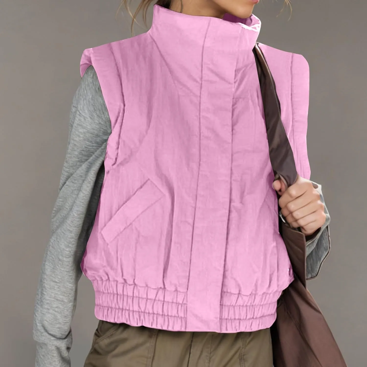 Winter Vest for Women Sleeveless Button Down Puffer Vest Stand Collar Quilted Lightweight Jacket Winter Padded Coats