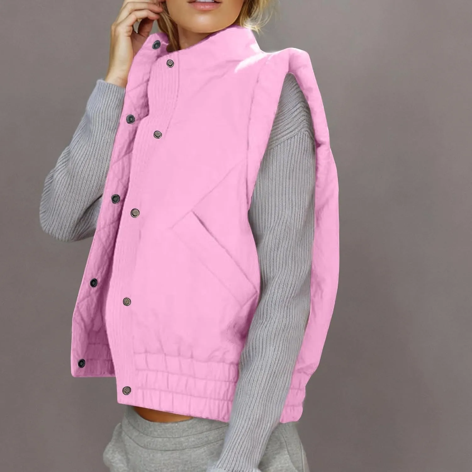 Winter Vest for Women Sleeveless Button Down Puffer Vest Stand Collar Quilted Lightweight Jacket Winter Padded Coats