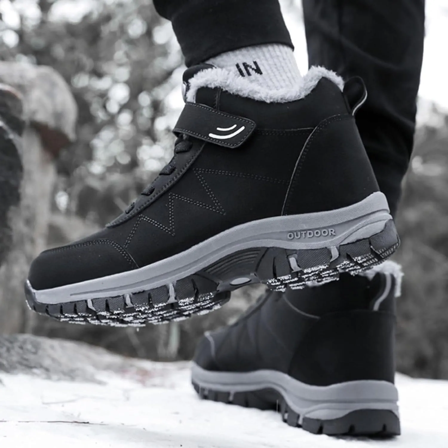 Winter Work Boots for Men,Casual Comfortable Fur Lined Winter Hiking Sneakers for Men,Lightweight Cold-Weather Warm Snow Boots for Men,Slip Resistant