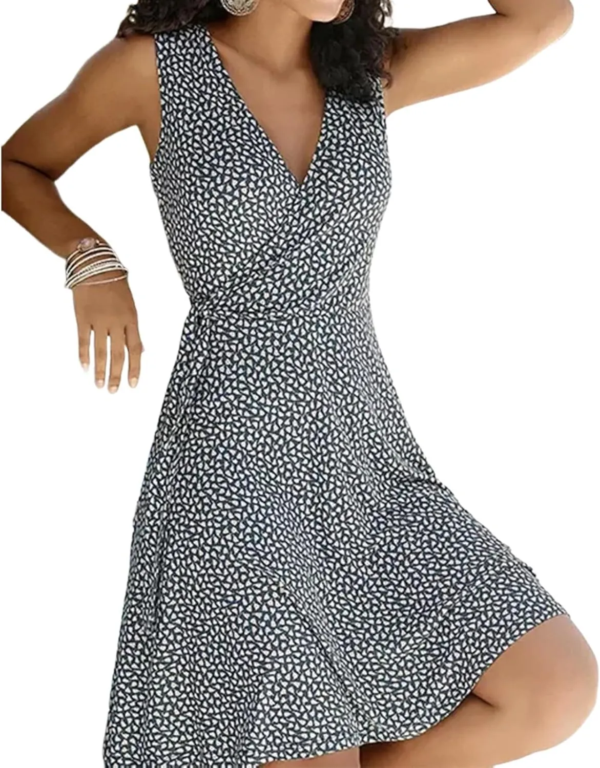 Women's 2025 Summer V-Neck Sleeveless Mini Dresses Floral Print A Line Waist Cinching Slim Fit Swing Hem Date Dress