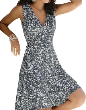 Women's 2025 Summer V-Neck Sleeveless Mini Dresses Floral Print A Line Waist Cinching Slim Fit Swing Hem Date Dress