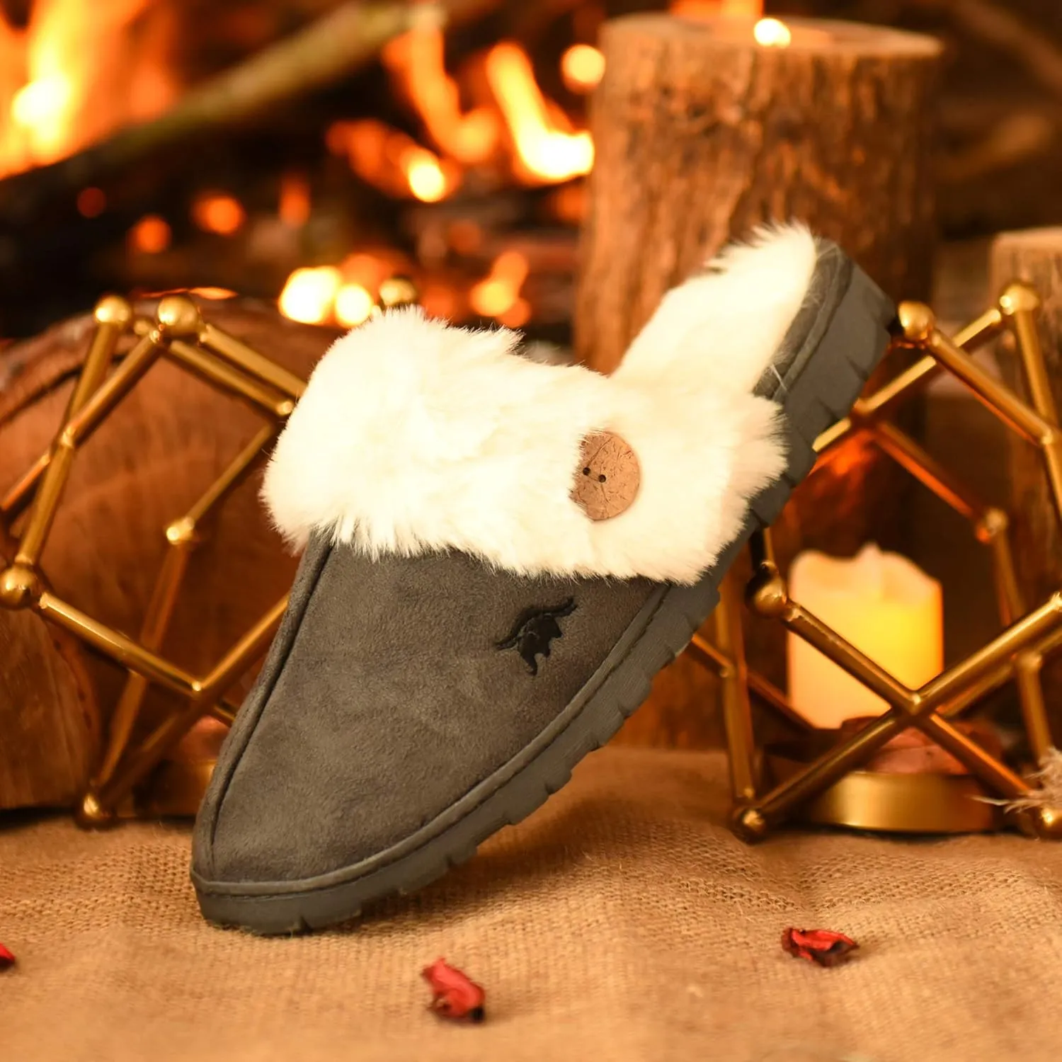 Womens 80-D Memory Foam Slippers Slip On Faux Fur Warm Winter Mules Fluffy Micro Suede Breathable Washable Indoor/Outdoor House Shoe w/Anti Slip Sole