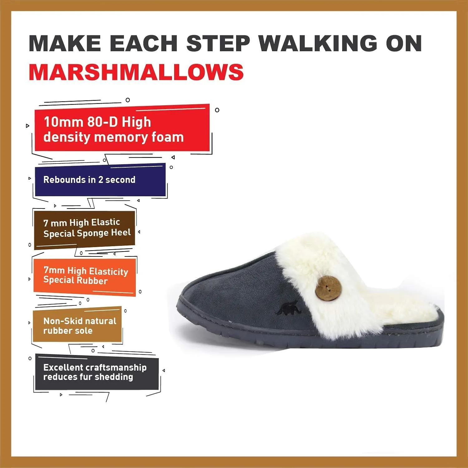 Womens 80-D Memory Foam Slippers Slip On Faux Fur Warm Winter Mules Fluffy Micro Suede Breathable Washable Indoor/Outdoor House Shoe w/Anti Slip Sole