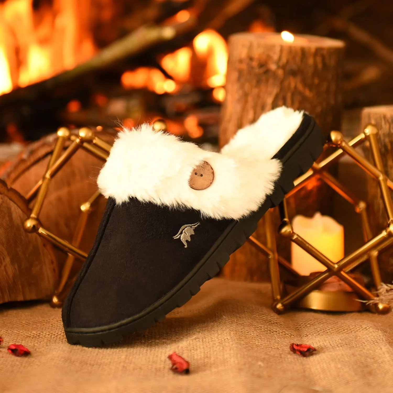 Womens 80-D Memory Foam Slippers Slip On Faux Fur Warm Winter Mules Fluffy Micro Suede Breathable Washable Indoor/Outdoor House Shoe w/Anti Slip Sole