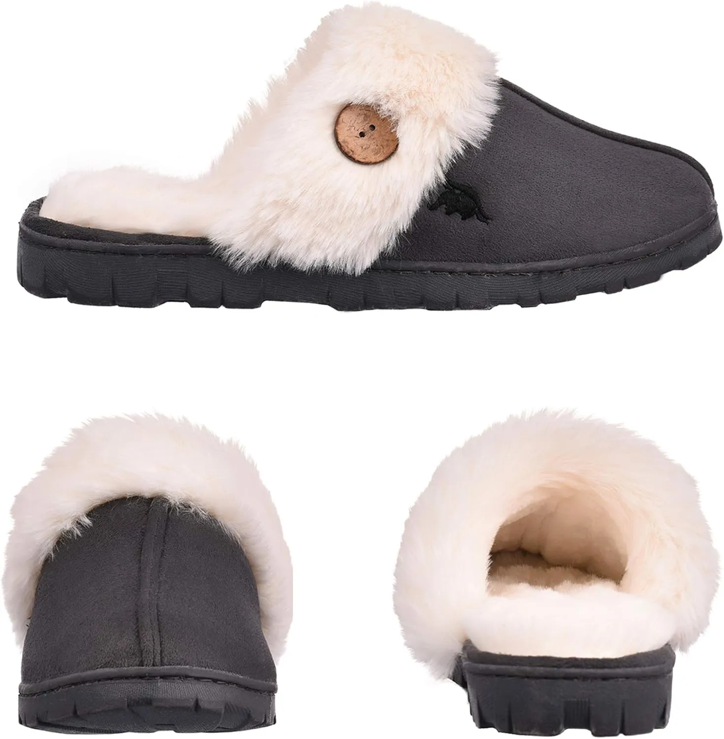 Womens 80-D Memory Foam Slippers Slip On Faux Fur Warm Winter Mules Fluffy Micro Suede Breathable Washable Indoor/Outdoor House Shoe w/Anti Slip Sole