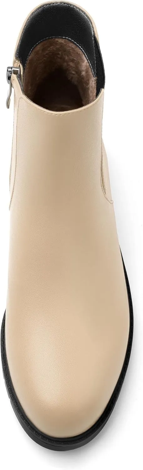 Womens Ankle Boots, Round Toe Low Chunky Heel Chelsea Boots for Women, Chelsea Ankle Booties with ELastic and Zipper 1"