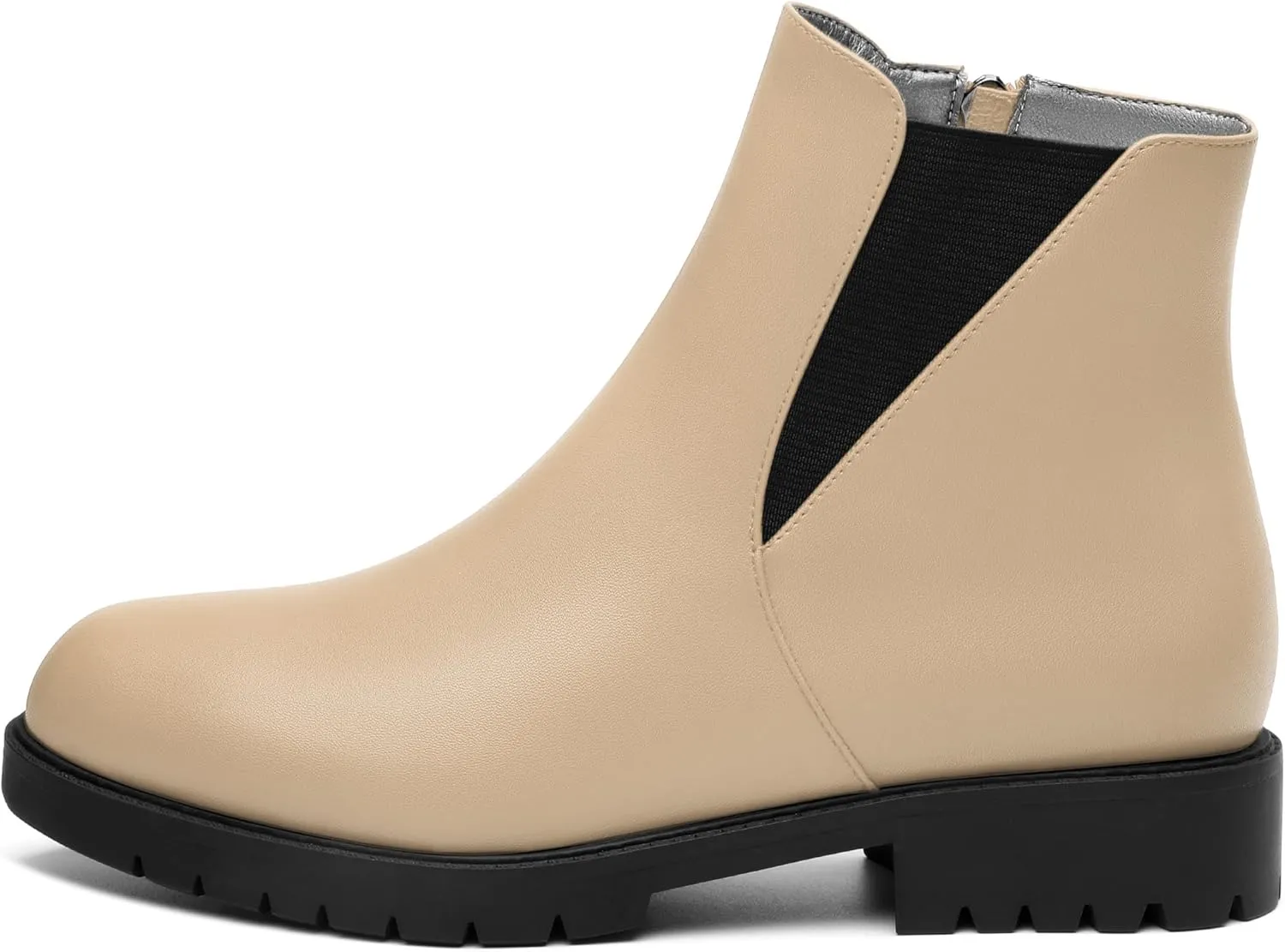 Womens Ankle Boots, Round Toe Low Chunky Heel Chelsea Boots for Women, Chelsea Ankle Booties with ELastic and Zipper 1"