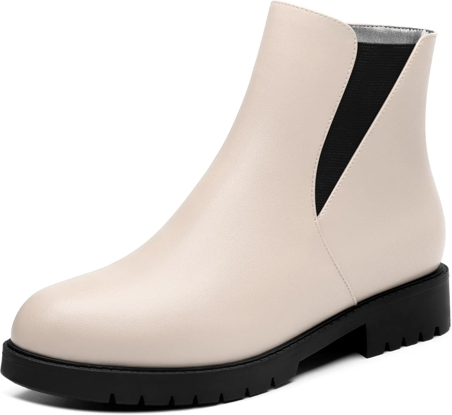 Womens Ankle Boots, Round Toe Low Chunky Heel Chelsea Boots for Women, Chelsea Ankle Booties with ELastic and Zipper 1"