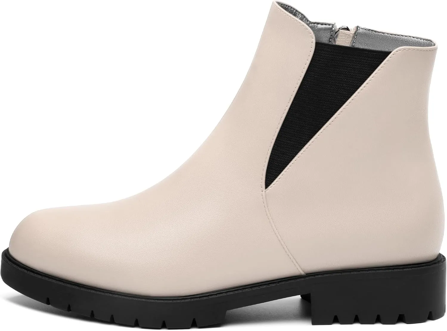 Womens Ankle Boots, Round Toe Low Chunky Heel Chelsea Boots for Women, Chelsea Ankle Booties with ELastic and Zipper 1"
