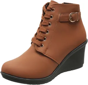Womens Boots Large Size Slope Heel Boots Height Increase Thick Bottom Short Boots Fashion Boots with Buckle