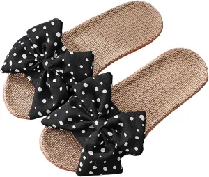 Women's Bow Knot Flat Sandals Breathable Summer House Slippers Casual Open Toe Slip On Sandal Non-Slip Cozy Indoor Slipper Flats Comfortable Beach Slide Sandals