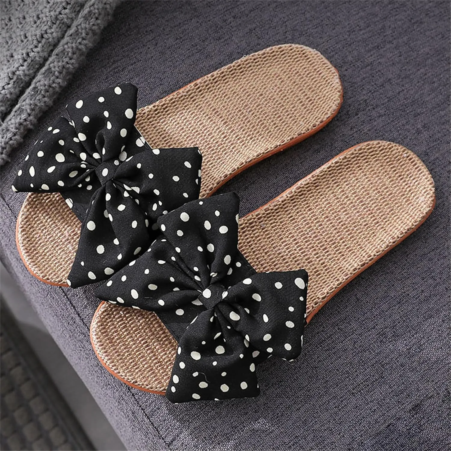 Women's Bow Knot Flat Sandals Breathable Summer House Slippers Casual Open Toe Slip On Sandal Non-Slip Cozy Indoor Slipper Flats Comfortable Beach Slide Sandals