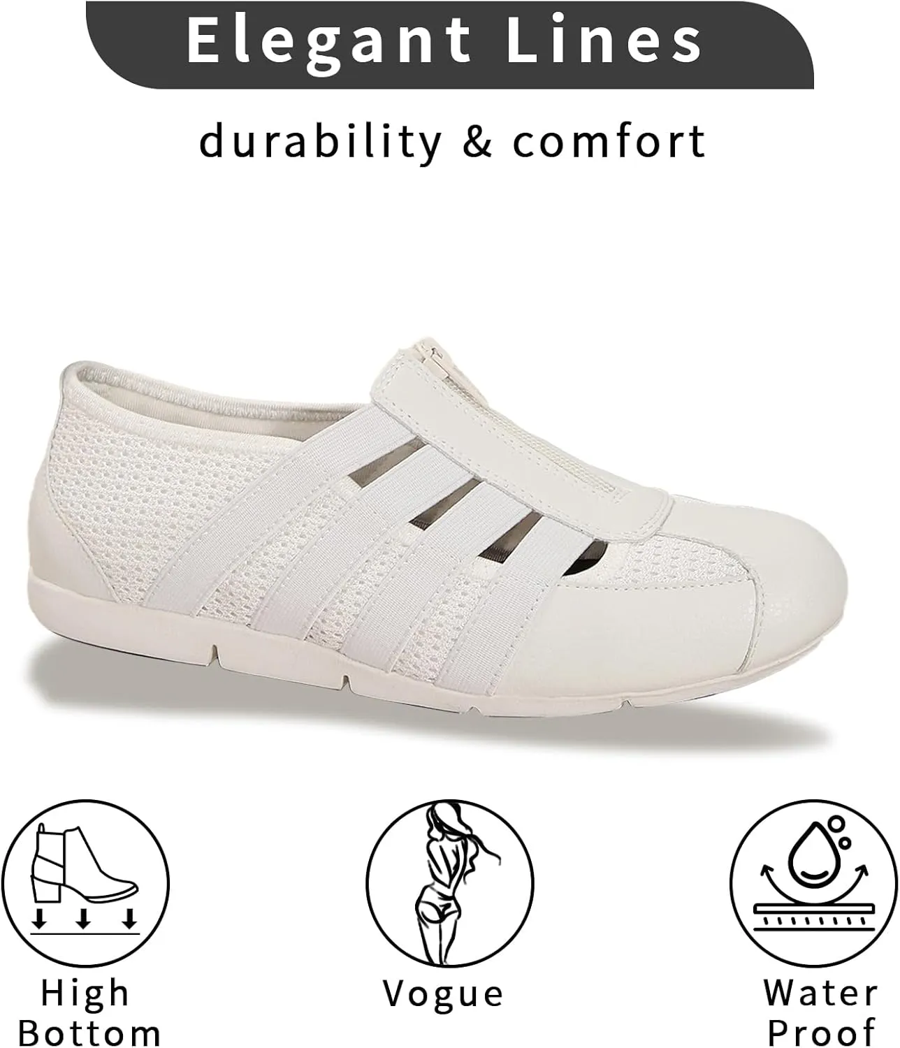 Women's Brethable Slip-on Loafers Lightweight Mesh Fashion Walking Shoes Low Top Casual Sneaker for Women with Zipper