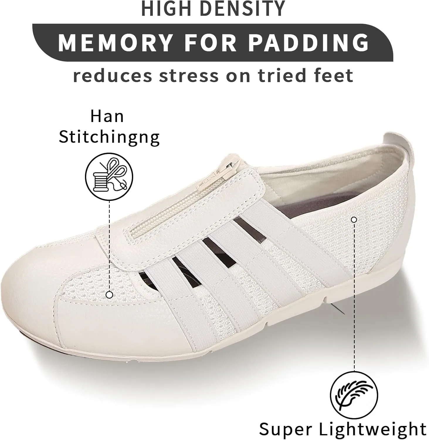 Women's Brethable Slip-on Loafers Lightweight Mesh Fashion Walking Shoes Low Top Casual Sneaker for Women with Zipper
