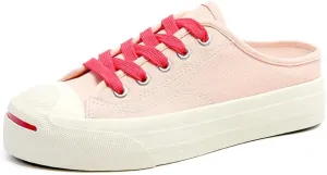 Women's Canvas Mules Platform Sneakers Backless Slip on Shoes Coquette Lace Up Round Toes Casual Slides Non Slip Chunky Thick Sole Retro Comfortable Summer Tennis Shoes Wide Width Breathable Mesh