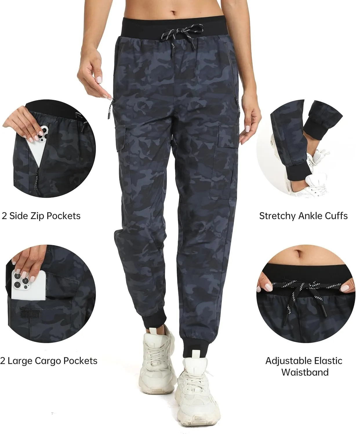 Womens Cargo Pants with Pocket Quick Dry Workout Athletic Joggers Drawstring Travel Casual Outdoor Camping Hiking Pants