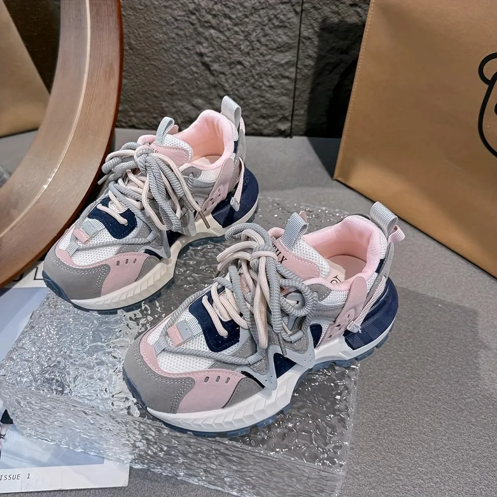 Women's Casual Fashion Sneakers - Low-Top Lace-Up Sports Shoes, All-Season Comfort, Plain Toe Design,