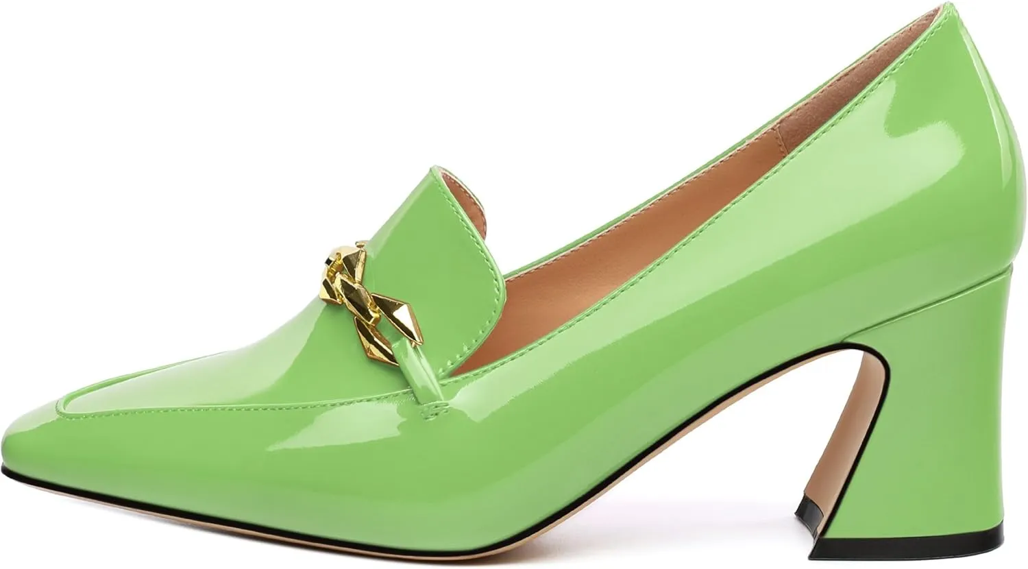 Womens Chunky Block Mid Heel,Patent Square Toe Pumps Slip-on Loafers Shoes Office Basic Classic Shoes 2.5IN