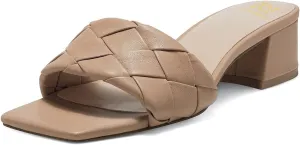 Women's Chunky Heel Mule Sandals Slides Square Open Toe Heeled Mules Slip-on Backless Dress Shoes 2 Inch Block Heel Summer Slippers Braided Single Band Casual Office Ladies Work Daily Beach 4-11 M US