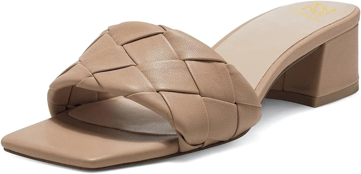 Women's Chunky Heel Mule Sandals Slides Square Open Toe Heeled Mules Slip-on Backless Dress Shoes 2 Inch Block Heel Summer Slippers Braided Single Band Casual Office Ladies Work Daily Beach 4-11 M US