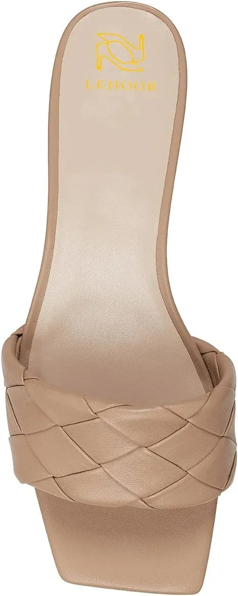 Women's Chunky Heel Mule Sandals Slides Square Open Toe Heeled Mules Slip-on Backless Dress Shoes 2 Inch Block Heel Summer Slippers Braided Single Band Casual Office Ladies Work Daily Beach 4-11 M US