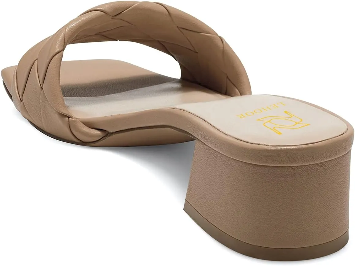 Women's Chunky Heel Mule Sandals Slides Square Open Toe Heeled Mules Slip-on Backless Dress Shoes 2 Inch Block Heel Summer Slippers Braided Single Band Casual Office Ladies Work Daily Beach 4-11 M US