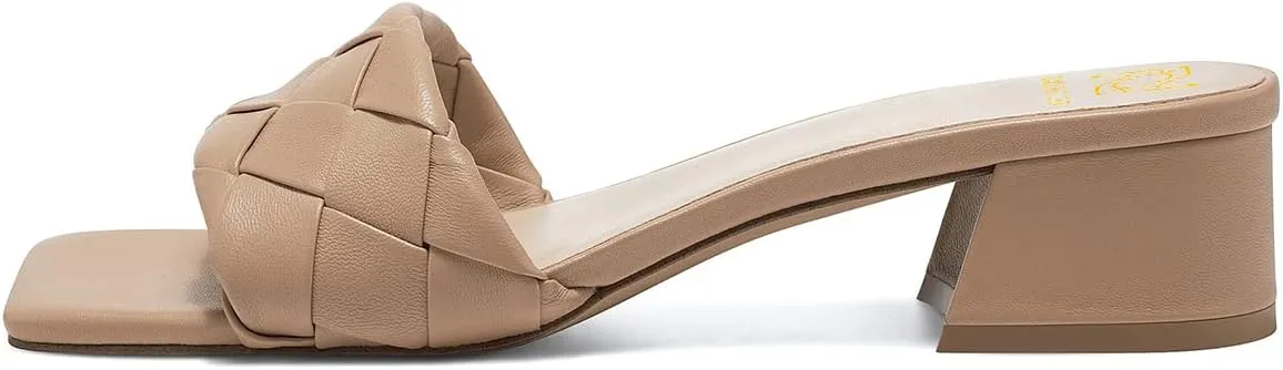 Women's Chunky Heel Mule Sandals Slides Square Open Toe Heeled Mules Slip-on Backless Dress Shoes 2 Inch Block Heel Summer Slippers Braided Single Band Casual Office Ladies Work Daily Beach 4-11 M US