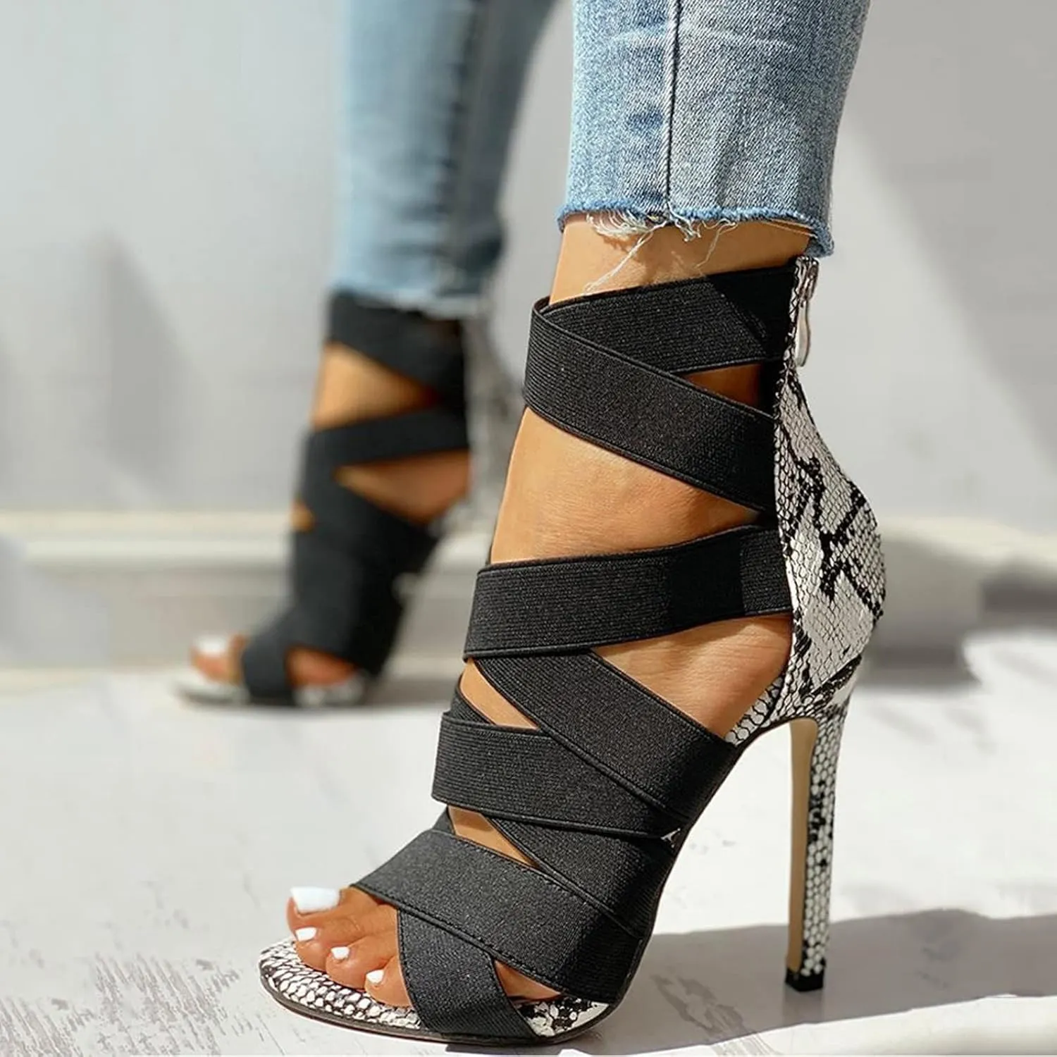 Women's Chunky High Heel Sandal Strappy Open Toe Ankle Strap Dress Shoes Bridesmaid Ladies in Wedding Bridal Shoes