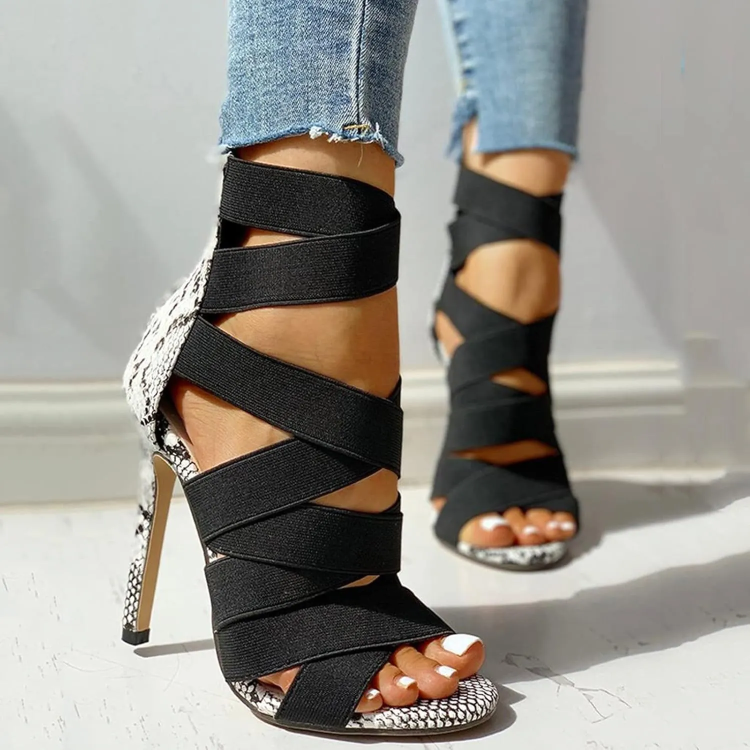 Women's Chunky High Heel Sandal Strappy Open Toe Ankle Strap Dress Shoes Bridesmaid Ladies in Wedding Bridal Shoes