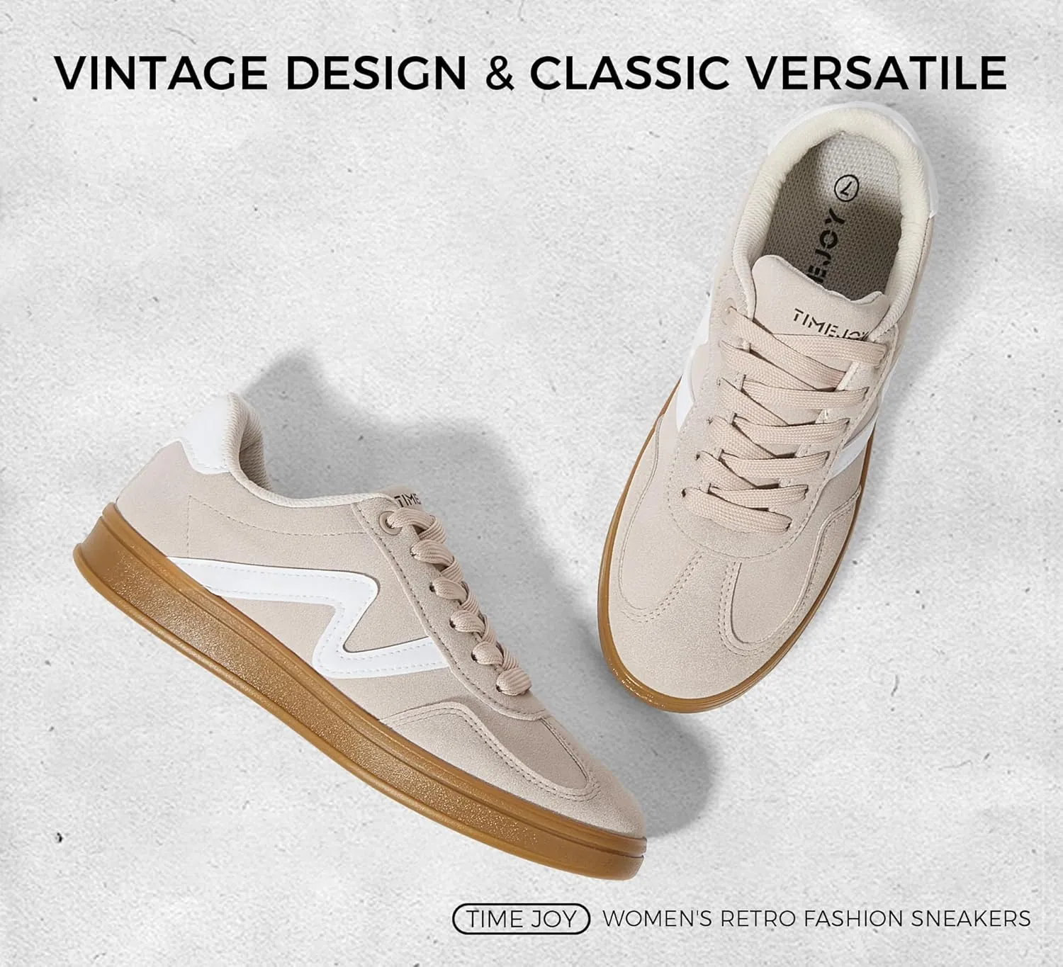 Women's Classic Retro Fashion Sneakers with Gum Sole Trendy Low Top Casual Shoes for Daily Wear, Walking & Outfits
