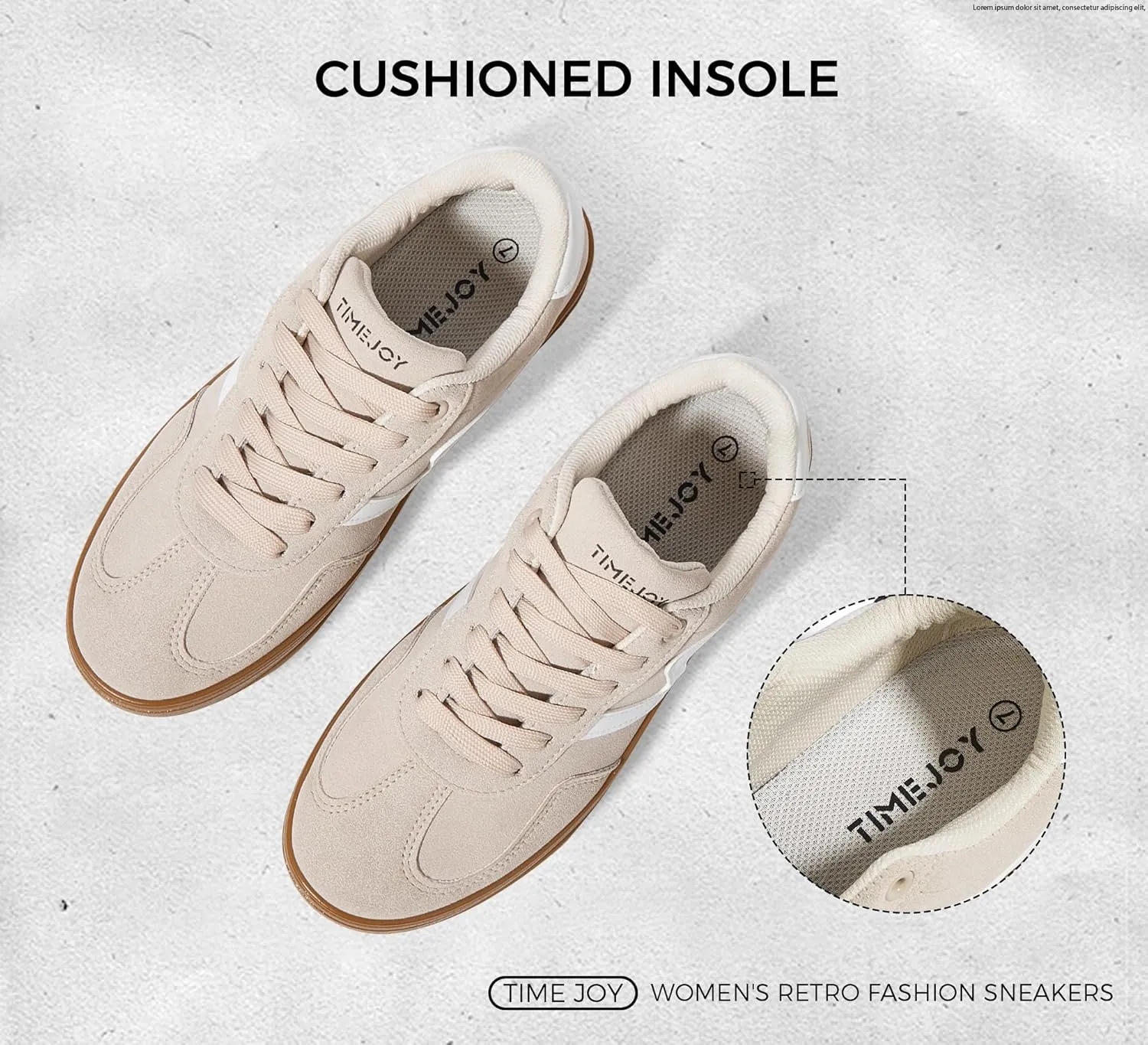 Women's Classic Retro Fashion Sneakers with Gum Sole Trendy Low Top Casual Shoes for Daily Wear, Walking & Outfits