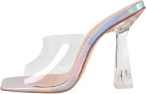 Women's Clear PVC Mules - Metal Heel Slip On Summer Sandals