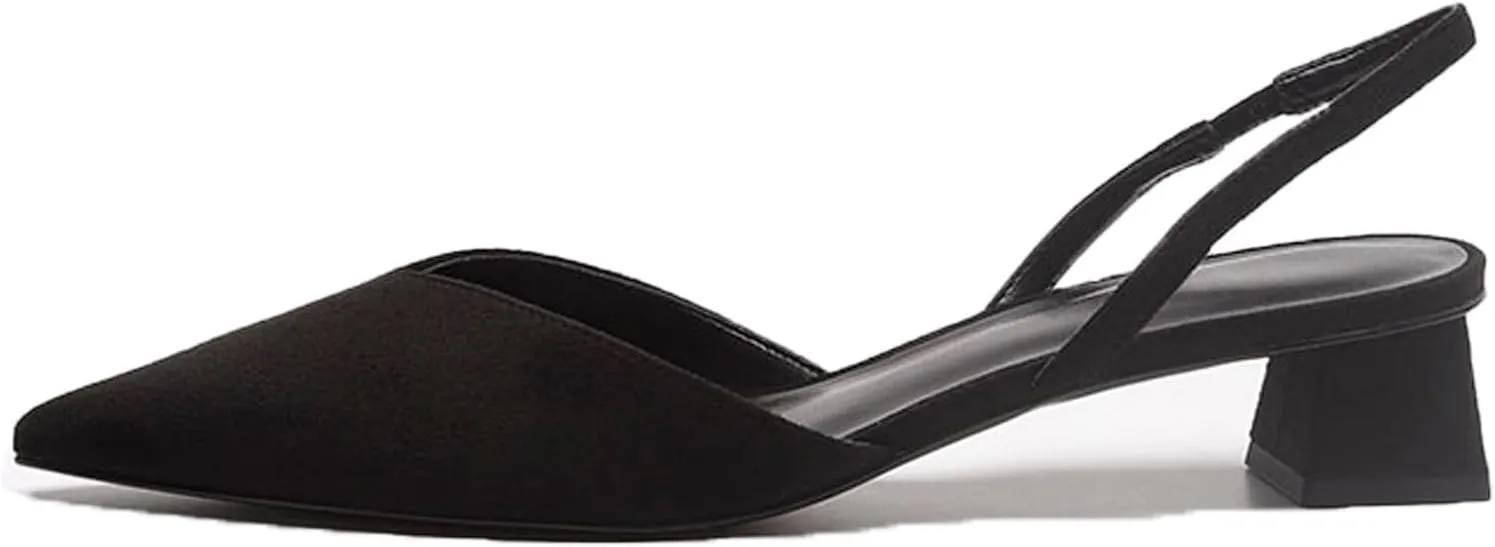 Women's Closed Pointed Toe Mules Sandal,Slingback Slip On Wedding Dress Pumps Fashion Chunky Heels Dress Shoes