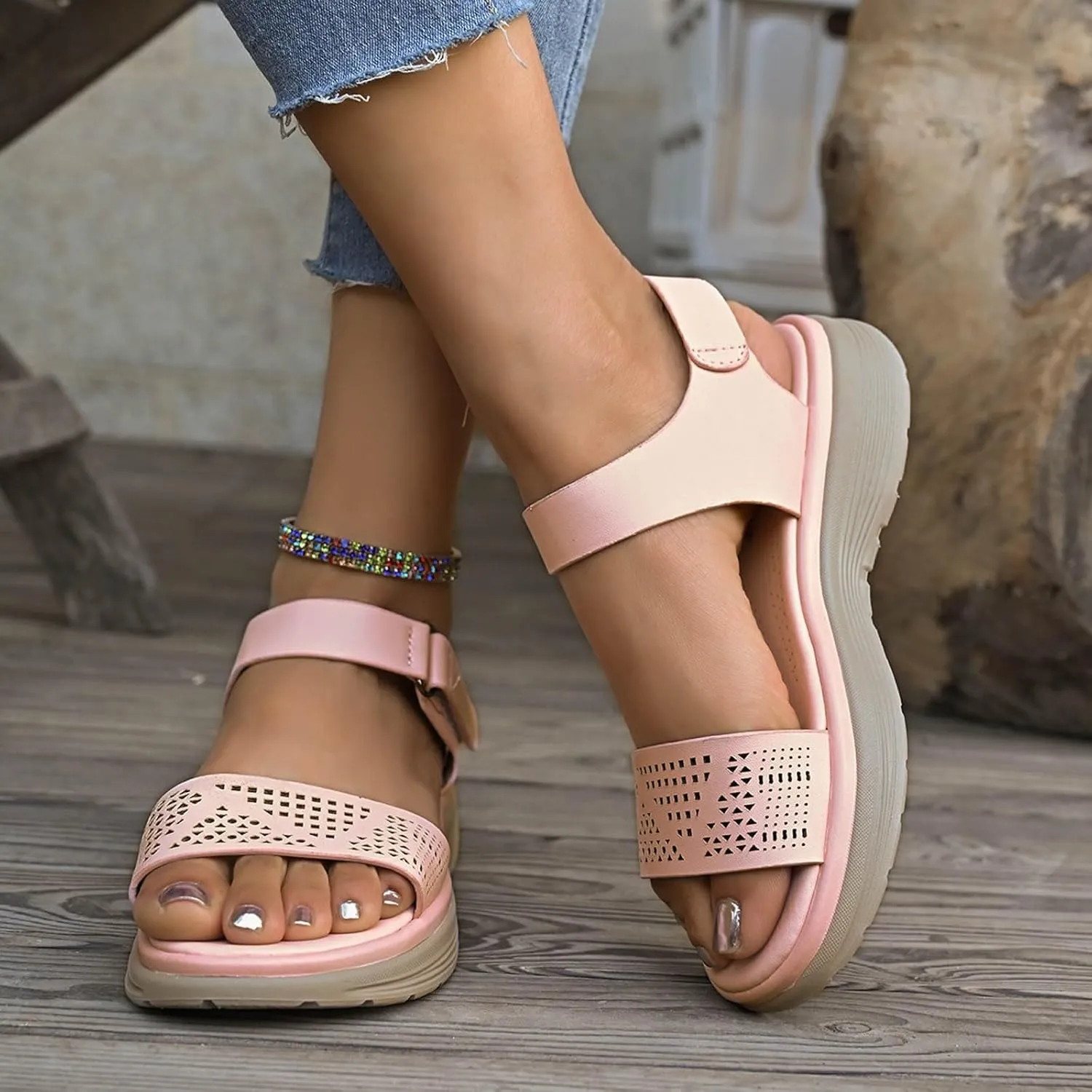 Women's Comfortable Walking Sandals Air Cushion Sport Slingback Elastic Band Platform Shoes Women Toe Ring Sandals