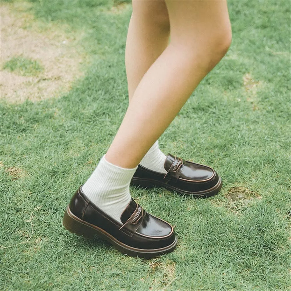 Women's Cowhide Leather Penny Loafers Mori Girl JK Uniform Dress Shoes