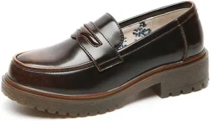 Women's Cowhide Leather Penny Loafers Mori Girl JK Uniform Dress Shoes