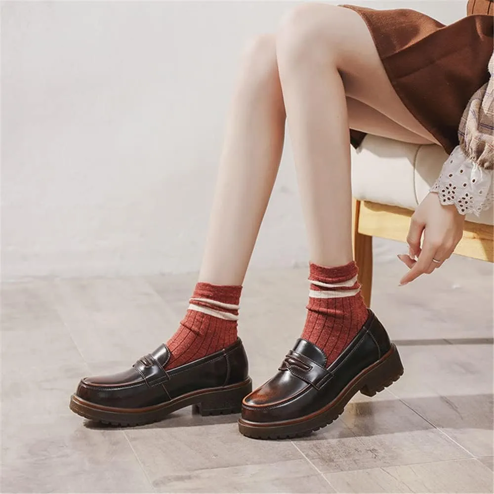 Women's Cowhide Leather Penny Loafers Mori Girl JK Uniform Dress Shoes