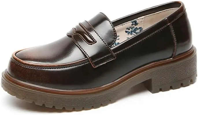 Women's Cowhide Leather Penny Loafers Mori Girl JK Uniform Dress Shoes
