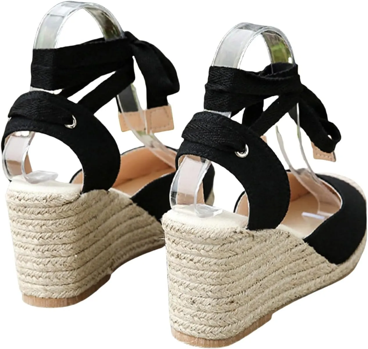 Women's Espadrille Wedge Sandals Lace Up Closed Toe Sandal Ankle Strap Summer Shoes Platform Heeled Shoe Business Work Shoes Dressy Casual Slippers Walking Outdoor Slipper