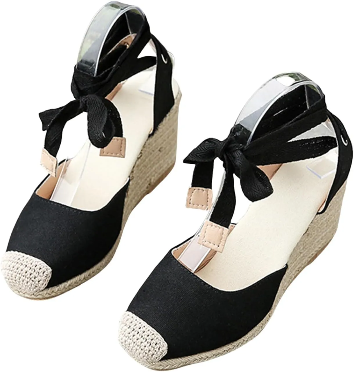 Women's Espadrille Wedge Sandals Lace Up Closed Toe Sandal Ankle Strap Summer Shoes Platform Heeled Shoe Business Work Shoes Dressy Casual Slippers Walking Outdoor Slipper
