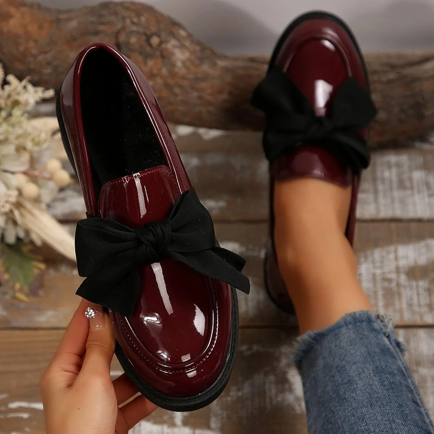 Women's Fashion Leather Bow Solid Color Casual Shoes Temperament A Slip On Shoes Casual Shoes Below 500