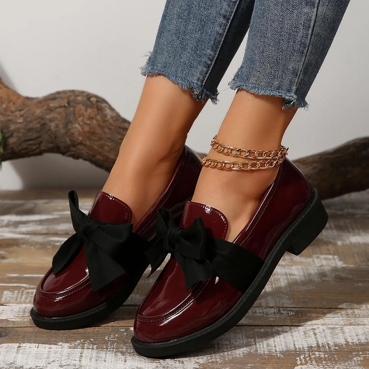 Women's Fashion Leather Bow Solid Color Casual Shoes Temperament A Slip On Shoes Casual Shoes Below 500